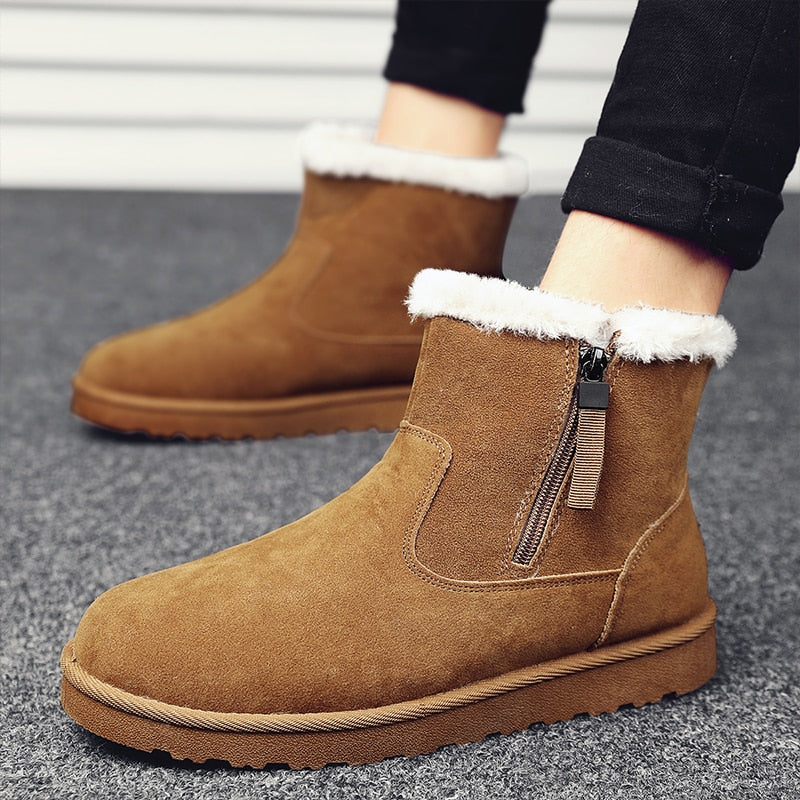 Men's Winter Suede Leather Furry Ankle Boots