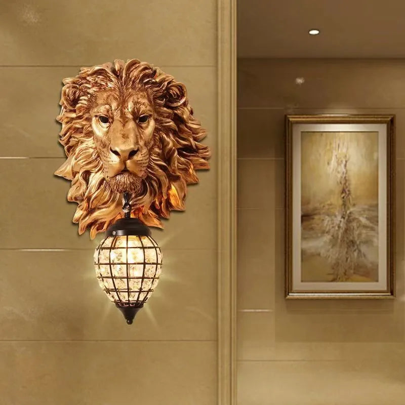 Nordic Gold Vintage Lion Head Wall Light: LED Corridor & TV Background Décor – Elegant Room Lighting