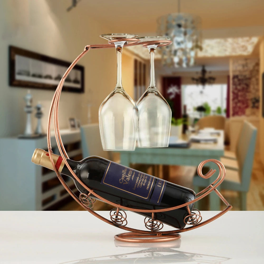 Vintage Metal Wine Holder: Elegant Bottle Bracket & Glass Storage Rack – Hanging Display for Bar & Home Décor