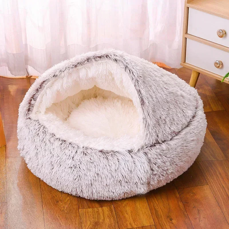 Winter Snuggle Pod: Plush Round Pet Bed – Soft, Warm & Cozy Sleeping Nest for Small to Medium Dogs & Cats